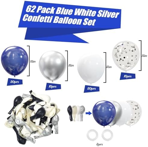 OuMuaMua 62pcs Silver Navy Blue Balloons Kit - 12 Inches Silver Blue Party Decoration Graduation Balloons for Baby Shower Birthday Wedding Graduation Party Decorations Supplies - Image 3