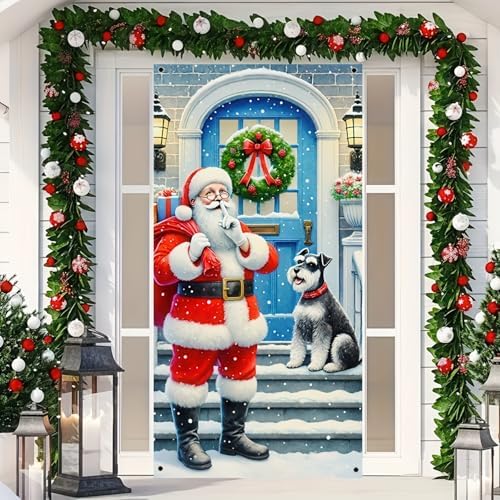 BlissYard Door Cover Christmas Dog Santa 35x71 Inch Polyester - Image 2