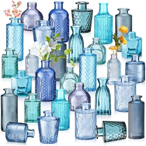 Yaomiao 30 Pcs Glass Bud Vases Centerpieces, Blue Series by Yaomiao