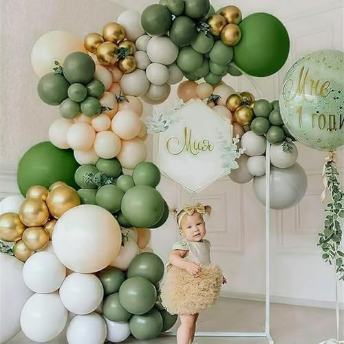 PartyWoo Sage Green Balloons 140pcs Olive Eucalyptus Dusty Green Boho Color - Image 5