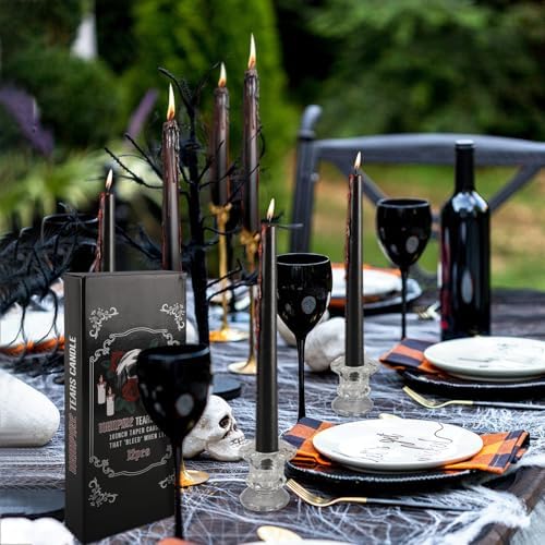 12 Pack 10 Inch Black Taper Candles, Vampire Blood Drip Halloween - Image 6