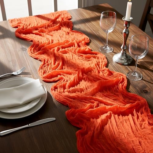 6 Pcs Hot Pink and Orange Cheesecloth Table Runners 118" - Image 5