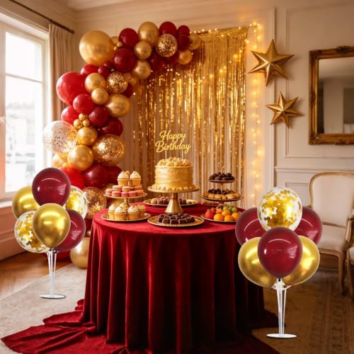 TONIFUL 6 Set Wine Red Gold Balloon Stand Balloon Centerpieces for Table - Image 4