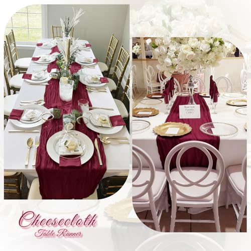 3 Pack Burgundy Cheesecloth Table Runner, 17 x 108 inch, Semi Sheer Boho Cheese Cloth Fabric Table Runner Bulk for Wedding, Birthday, Party, Holiday, Home Decor (Burgundy) - Image 6