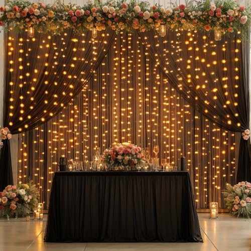 Wish Care 20x10FT Black Wrinkle Free Backdrop Curtains with Lights String for Parties - Photo Curtain Backdrop with Lights for Wedding Decorations, Bridal Baby Shower Birthday Party Photography - Image 6