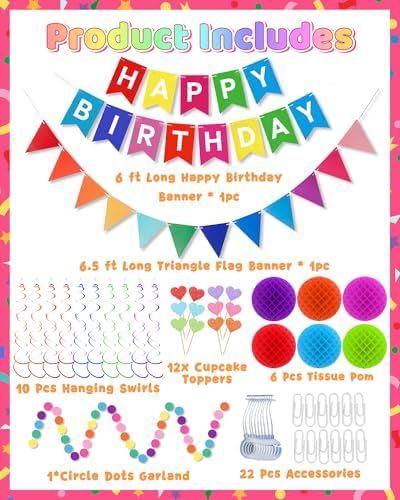 Happy Birthday Party Decorations for Women- Colorful Happy Birthday Banner - Image 2
