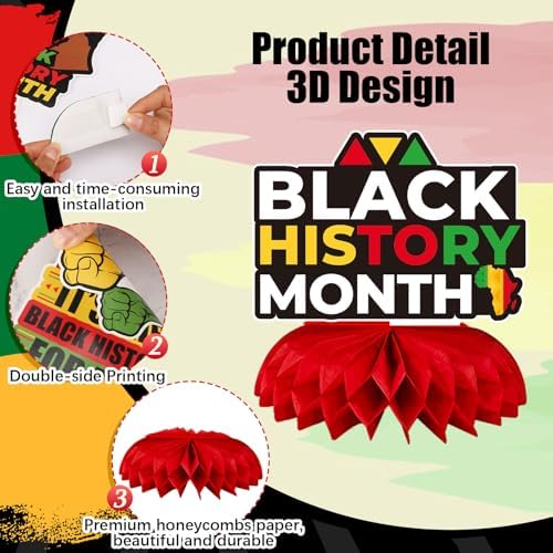 JULMELON 8 Pcs Black History Month Centerpieces 3D Honeycomb Table Decor - Image 3