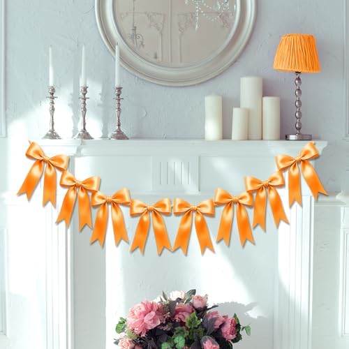 2 Strings of 16PCS Golden Yellow Bow Garlands Banner Decoration,Pre-Strung Satin Ribbon Ornaments for Birthday,Christmas,The Fall Festival,Thanksgiving,Halloween,Anniversary,Wedding,Baby Shower - Image 7