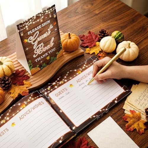 Fuyoooo 27 Pcs Rustic Little Pumpkin Baby Shower Guest Book with Gold Pen - Image 3