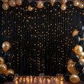 Black Backdrop Curtain with Lights String for Parties,10x10FT Wrinkle Free Black Drapes Wedding Photo Backdrop Curtains for Baby Shower Birthday Ceremony Reception Home Party Decorations by Partisky