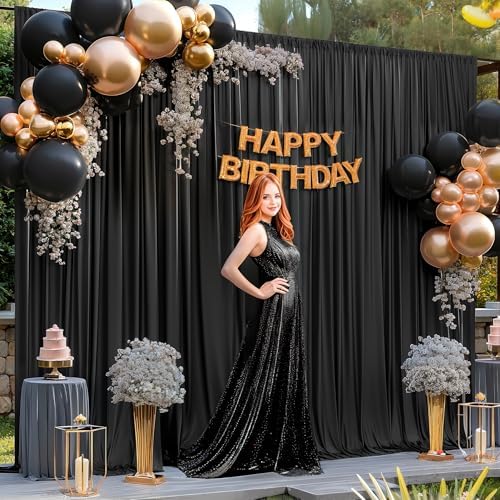 Black Backdrop Curtain 10x10ft - Wrinkle Free Polyester Photo Curtain Backdrop Wedding Back Drop Fabric Drapes for Party Decorations Background for Photography - Image 7