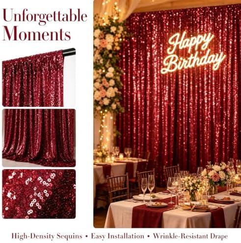 ShinyBeauty Burgundy Sequin Backdrop Curtain 4x6ft for Wedding Party Decor - Image 3