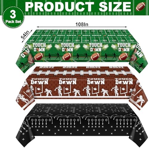 NatNarr 3 Pack Plastic Football Tablecloths, Superbowl Party Decorations - Image 2
