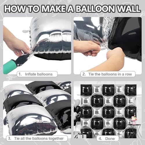 NISOCY 25PCS Black and Silver Square Foil Balloons Wall Backdrop - Image 5