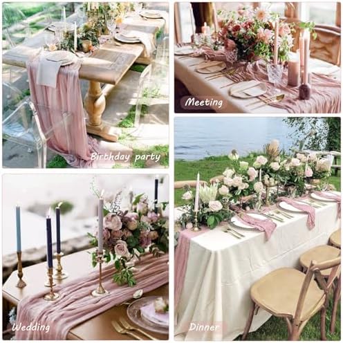 35x72 Inch Dusty Pink Cheesecloth Table Runner Boho Wedding Party Decor - Image 7