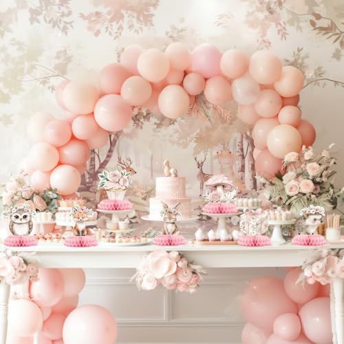 12 Pcs Girl Woodland Baby Shower Decorations - Pink Woodland Baby Shower Centerpieces for Tables - Woodland Animals Honeycomb Table Decor with Fox Deer Bunny Owl for Girl Baby Shower 1st Birthday - Image 5