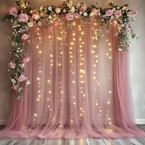 Fomcet Tulle Backdrop Curtains with Lights Dusty Rose 10x8ft Sheer Curtain - Image 7