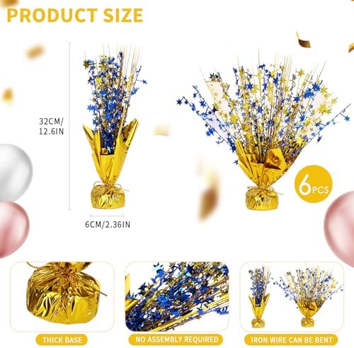 6 Pack Metallic Foil Spary Centerpieces for Tables, Gold Navy Blue Centerpieces for Tables Decorations, Star Brust Table Centerpieces for Birthday Graduation Wedding Baby Shower Party - Image 7