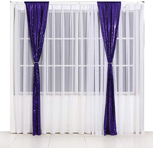 Poise3EHome 2ft x 8ft Purple Sequin Photography Backdrop Curtain 2 Panels for Halloween Party Decoration - Image 2