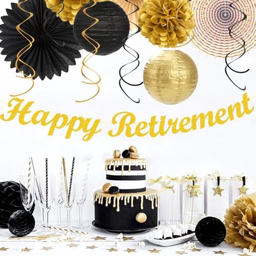 Black Gold Happy Retirement Party Decorations Banner Women Men Huglony - Image 7