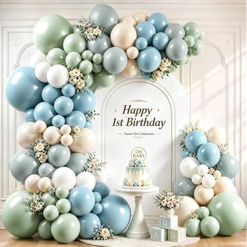 Baby Shower Blue and Green Balloon Arch Kit 129 Pcs by Vanjehou