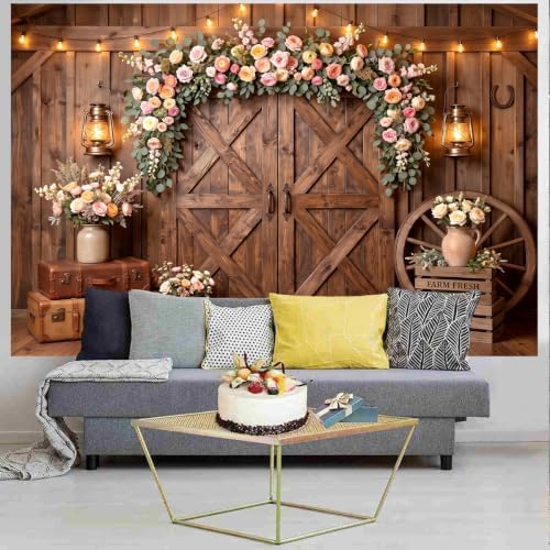 Western Cowboy Rustic Wooden Barn Door Backdrop, Vintage Farmhouse Photography Background for Rodeo Birthday Party Photo Booth Studio Portrait Props 10X8 FT - Image 2