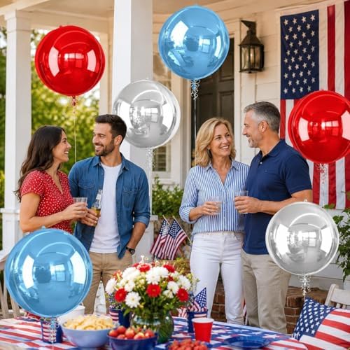 Red Blue Silver Round Foil Balloons Birthday Prom Decor 22 Inch 6 Pcs - Image 3