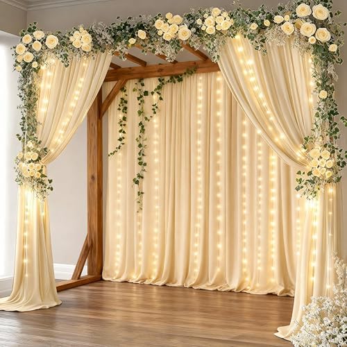 Light Champagne Backdrop Curtains with Lights String for Parties,10x10FT Wrinkle Free Wedding Photo Backdrop Curtains for Baby Shower Birthday Ceremony Reception Home Party Decorations-5ft x 10ft - Image 4