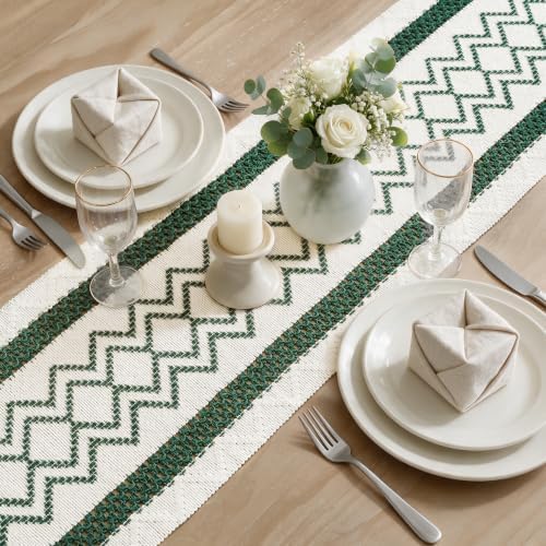 Artoid Mode Forest Green Stripe Diamond Woven Table Runner 12x90 Inch - Image 4