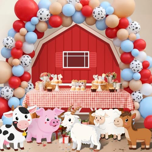 114 Pcs Farm Animal Theme Party Decorations Set Farm Barn Backdrop Large Animal Cardboard Cutout Yard Sign Cow Balloon Garland Arch Kit Photo Prop for Farmhouse Birthday Party Supply - Image 7