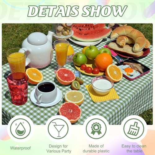12Pack Sage Green Plastic Checkered Tablecloth, Premium Decorative Disposable Sage Green Gingham Plaid Table Cloths for Parties, Rectangle Party Table Cover for Picnic Birthday Wedding, 54x108 Inch - Image 3