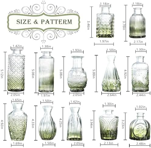 Bud Vases Set of 12,Glass Bud Vases in Bulk,Small Flower Vases for Centerpieces,Mini Vintage Vase for Wedding, Home Table Decor,Christmas,Party Decoration,Green - Image 4