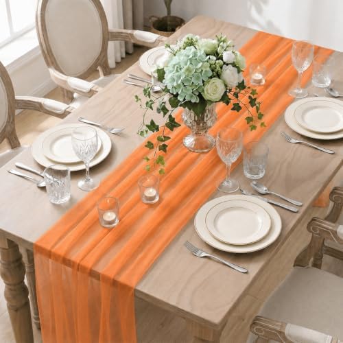 Artoid Mode Orange Gauze Table Runner 28x120Inch, Seasonal Sheer Kitchen Dining Holiday Wedding Birthday Baby Shower Table Decor for Home Party - Image 4