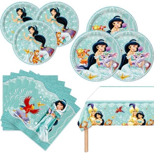 41Packs Princess Jasmine Birthday Decorations Include 20 Plates, 20 Napkins and 1 Tablecover for Birthday Party Supplies (blue1) by CHAMPBULL