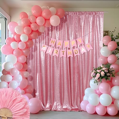 SquarePie 6x8ft Fuchsia Pink Sequin Backdrop, High Density Non-Transparent Glitter Curtain for Photography, Birthday, Wedding Party Decorations, Thick Solid Background with 4" Rod Pocket, 1 Panel - Image 3