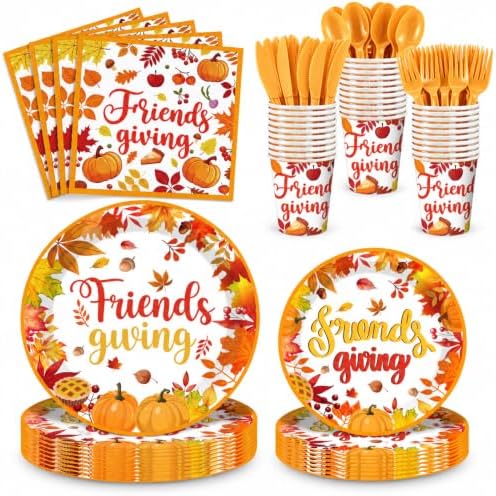 168 Pcs Friendsgiving Dinnerware Set Party Supplies, Serves 24 by EUVBOKW