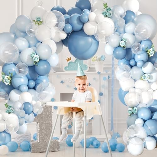 Dusty Blue Balloon Arch Kit 155Pcs Light Blue and White Clear Balloons Different Size for Wedding Birthday Baby Shower Gender Reveal Bridal Party Decorations - Image 5