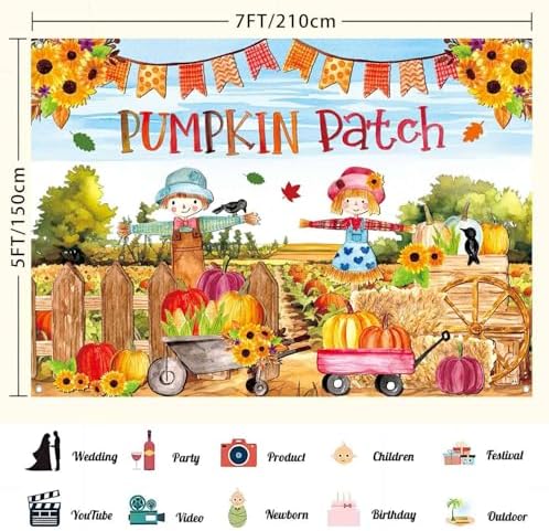 7x5ft Fall Pumpkin Patch Backdrop Banner Cute Pumpkin Patch Decorations Indoor Outdoor for Kids Fun Fall Festival Scene Thanksgiving Photo Booth Background Tapestry Wall Decor - Image 3