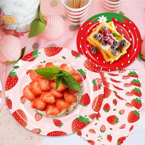 Strawberry Paper Plates and Napkins Set, Strawberry Birthday Decor, 50 Set - Image 2