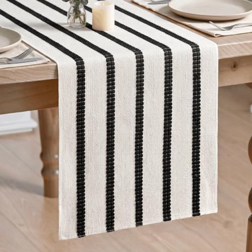 Artoid Mode Black Farmhouse Woven Stripe Table Runner, Seasonal Holiday Boho Rustic Kitchen Dining Table Decoration for Home Party Decor 12x36 Inch by ArtoidMode