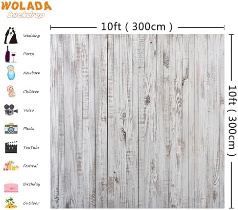 10x10FT Vintage Wood Backdrop Retro Rustic White Gray Wooden Floor Backdrops for Photography Kids Adult Photo Booth Video Shoot Vinyl Studio Prop 11890 - Image 3