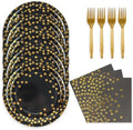 48PCS Black and Gold Plates and Napkins Party Supplies, Gold Dot Disposable Paper Plates and Napkins with Forks Tableware Set for Birthday Wedding Retirement Graduation Party Decorations 16 Guests by KFJBPB