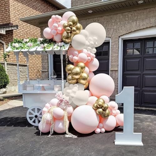 Pink Beige Gold Balloon Garland Arch Kit, 109 Pieces Blush Pastel Pink Peach Pink Gold Beige White Sand Latex Balloon Garland Kit for Girls Women Birthday Baby Bridal Shower Wedding Party Decorations - Image 3
