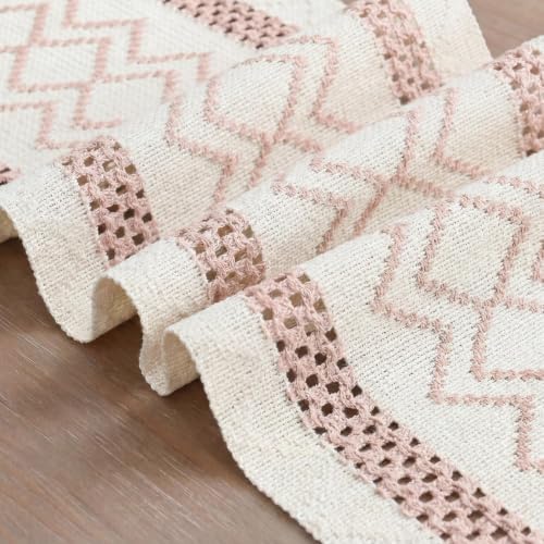 Artoid Mode Pink Stripe Diamond Woven Table Runner 12x72 Inch - Image 6