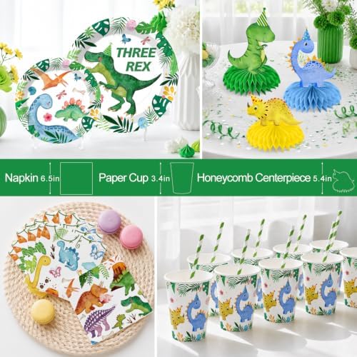 188Pcs Yingoto Three Rex Birthday Decorations Boy Tableware Set, Serves 25 - Image 5