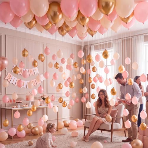 Thenshop Pink and Gold 220 Pcs Balloons with String Party Decorations - Image 6