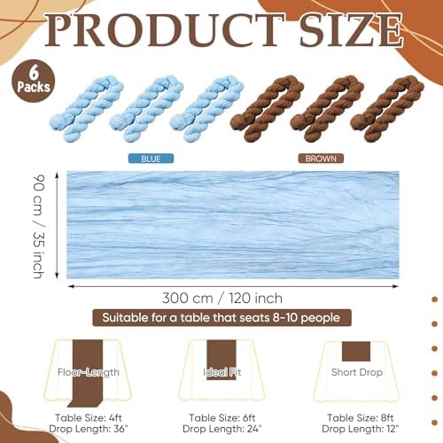6 Pcs 118" Blue and Brown Cheesecloth Table Runner - Image 2