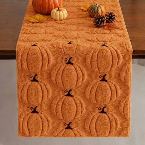 Fall Table Runner 13x72 Inch Soft Plush Faux Fur Jacquard Orange Pumpkin Table Runner, Seasonal Autumn Kitchen Dining Table Decoration for Home Party Decor ZR010C72 by Unknown