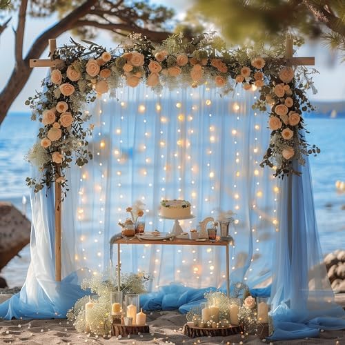 Tulle Backdrop Curtain with Lights Baby Blue 10x10ft Sheer Curtain Backdrop - Image 6