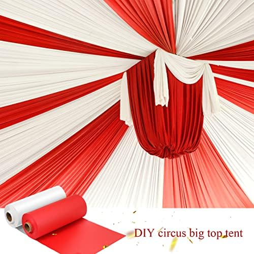 Moukeren 2 Roll Circus Carnival Table Cover Backdrop, White, Red - Image 4